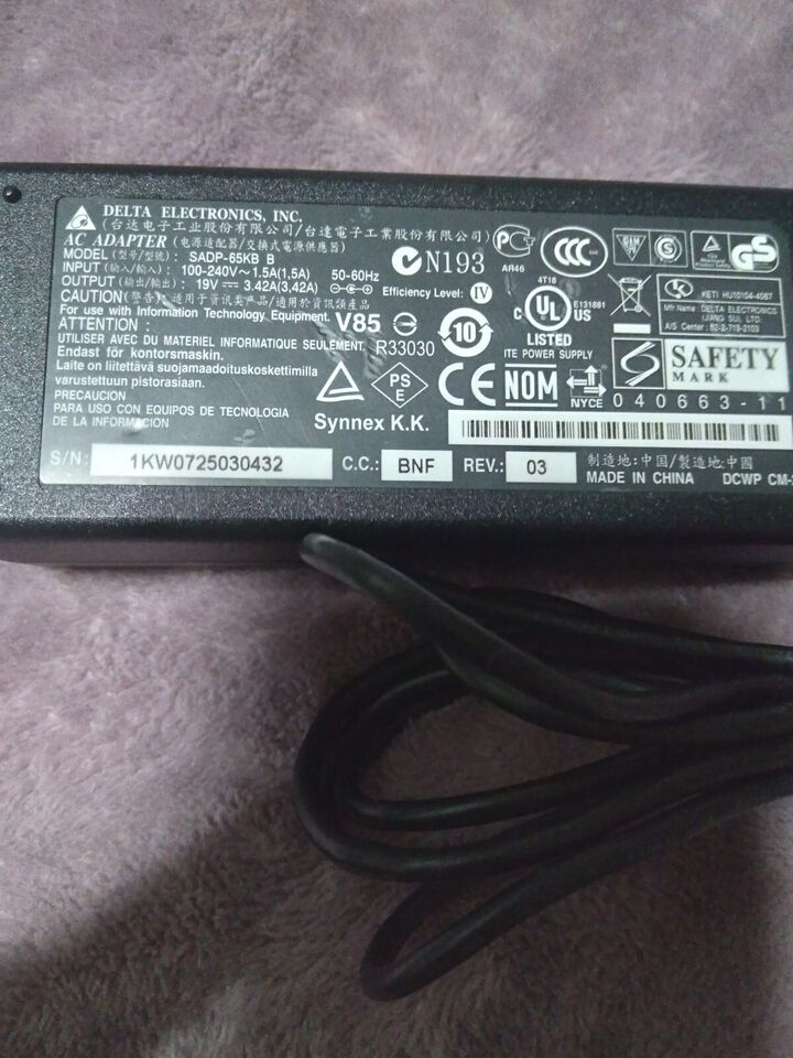 *Brand NEW* Round Barrel Genuine Delta Electronics 19V 3.42A AC Adapter Model SADP-65KB B Power Supply